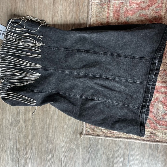 12th Tribe Black Denim Mini Skirt with Fringe - Picture 4 of 9